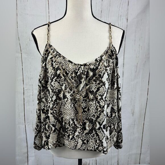 INC International Concepts Snake Print Blouse Top Chain Accessory Cold Shoulder - Picture 1 of 6